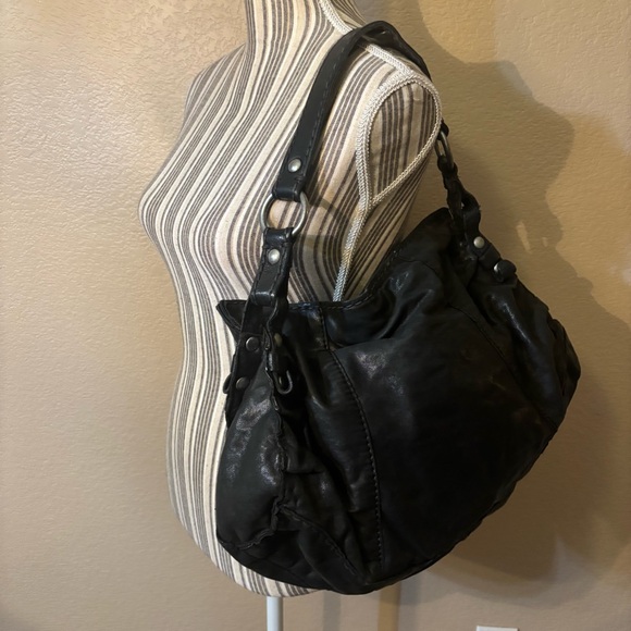 Lucky Brand Hobo Bag Black Italian Leather Silver-tone Hardware Top Zip Boho - Picture 7 of 16